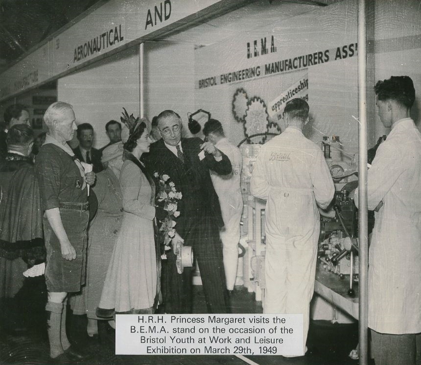 Princess Margaret visits the BEMA stand at an exhibition in 1949 